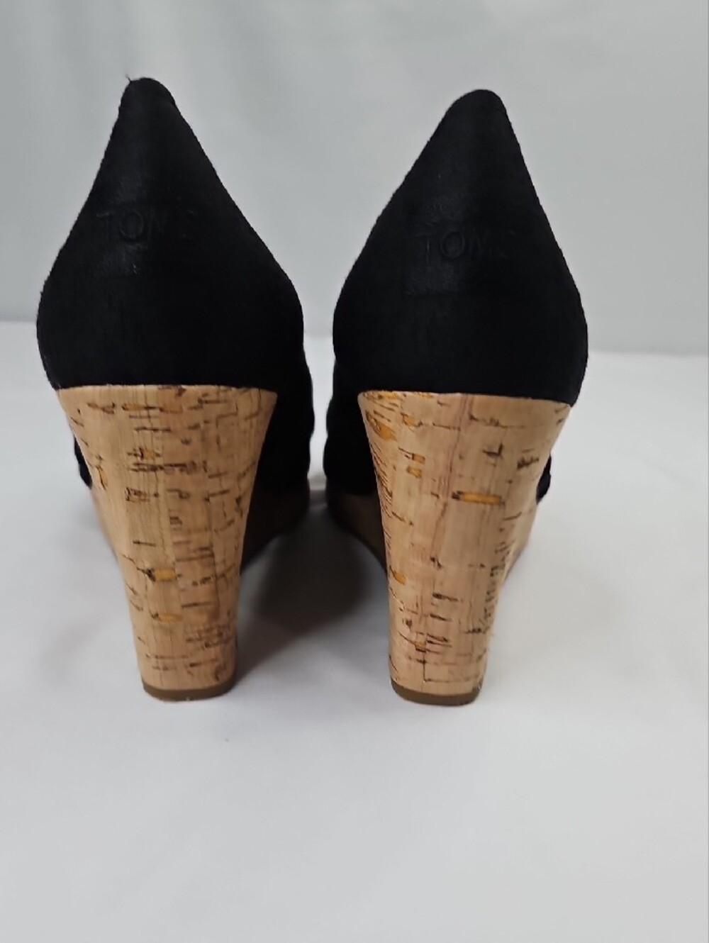 TOMS Black Cork Classic Wedge Peep-Toe Slip-On Sandal Size 9.5W - Picture 4 of 8